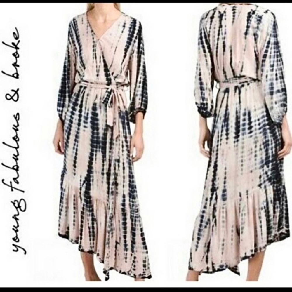 YOUNG FABULOUS & BROKE Tie Dye Tiered Wrap Dress sz Medium